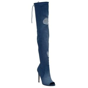 Distressed Denim OTK Boots